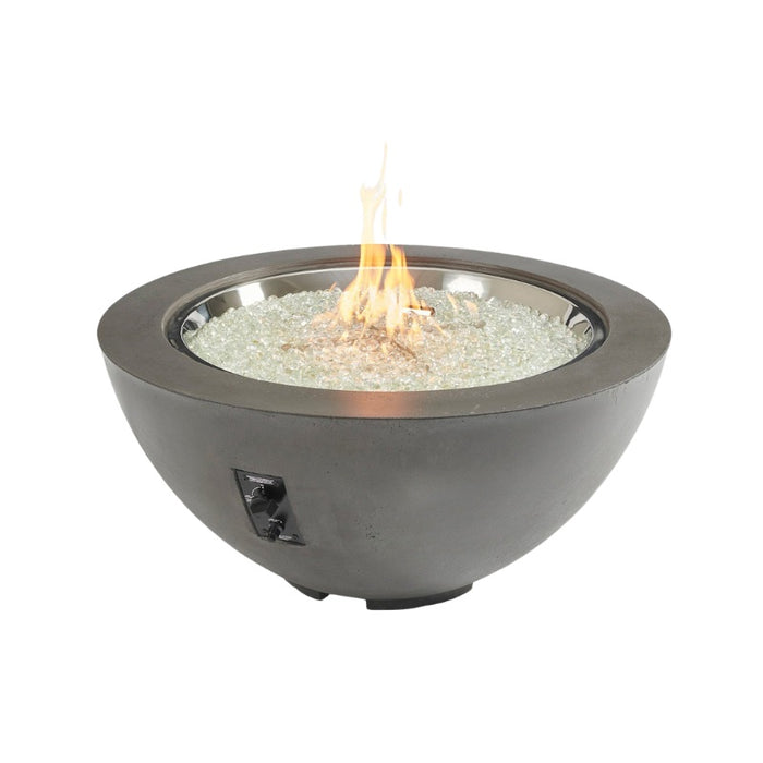 Outdoor Greatroom Black Cove 42 Round Gas Fire Pit Bowl with Clear Tempered Fire Glass Gems plus Fire Burner On