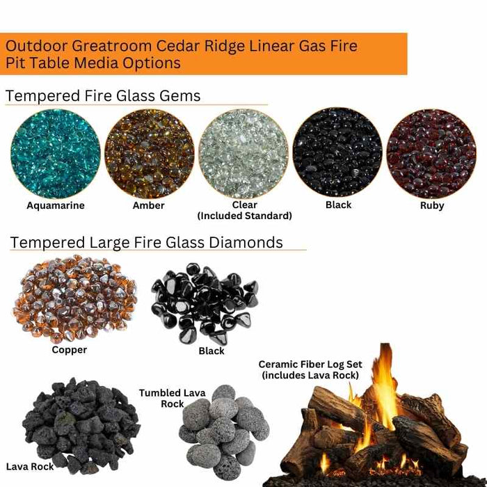 Outdoor Greatroom Cedar Ridge Linear Gas Fire Pit Table Media Options
