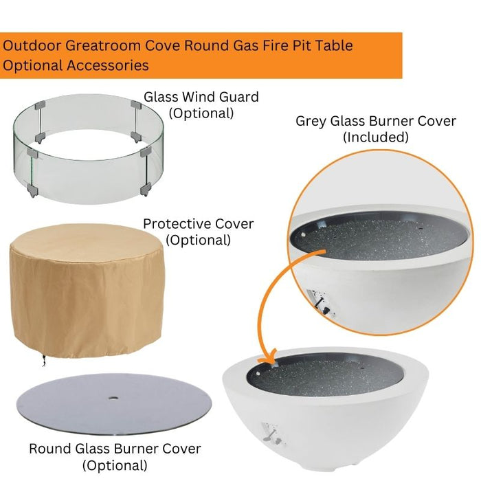 Outdoor Greatroom Cove Round Gas Fire Pit Table Optional Accessories