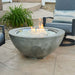 Outdoor Greatroom Natural Grey Cove 42 Round Gas Fire Pit Bowl Placed at Front Yard with Clear Tempered Fire Glass Gems plus Fire Burner On