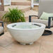 Outdoor Greatroom White Cove 42 Round Gas Fire Pit Bowl Placed at Front Yard with Clear Tempered Fire Glass Gems