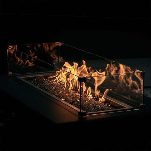 Rectangular Glass Wind Guards with Black And Clear Fire Glass Media