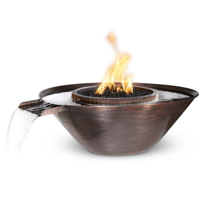 Reno Gravity Spill Fire & Water Bowl - Hammered Copper 31 with Lava Rock