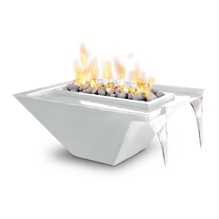 Rio Fire & Water Bowl - Powder Coated Metal  30" White with Polished Lava Rock