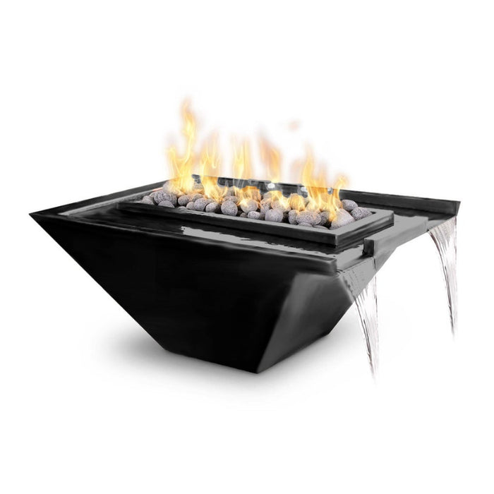 Rio Fire & Water Bowl - Powder Coated Metal 36" Black with Polished Lava Rock