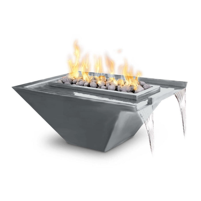 Rio Fire & Water Bowl - Powder Coated Metal 36" Gray with Polished Lava Rock