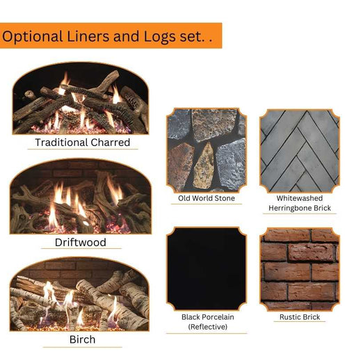 Rushmore Clean-Face Direct Vent Fireplace Optional Liners and Log sets