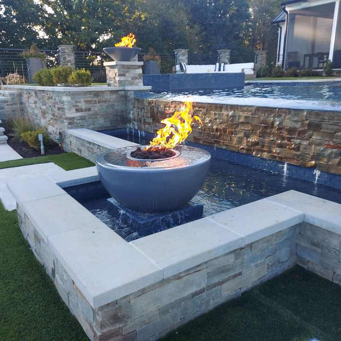 Savannah 360° Water Fire & Water Bowl - GFRC Concrete Placed in a Pool with Lava Rock V1