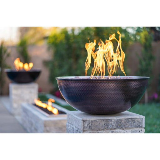 Savannah Fire Bowl - Hammered Copper Placed in Backyard with Lava Rock V2