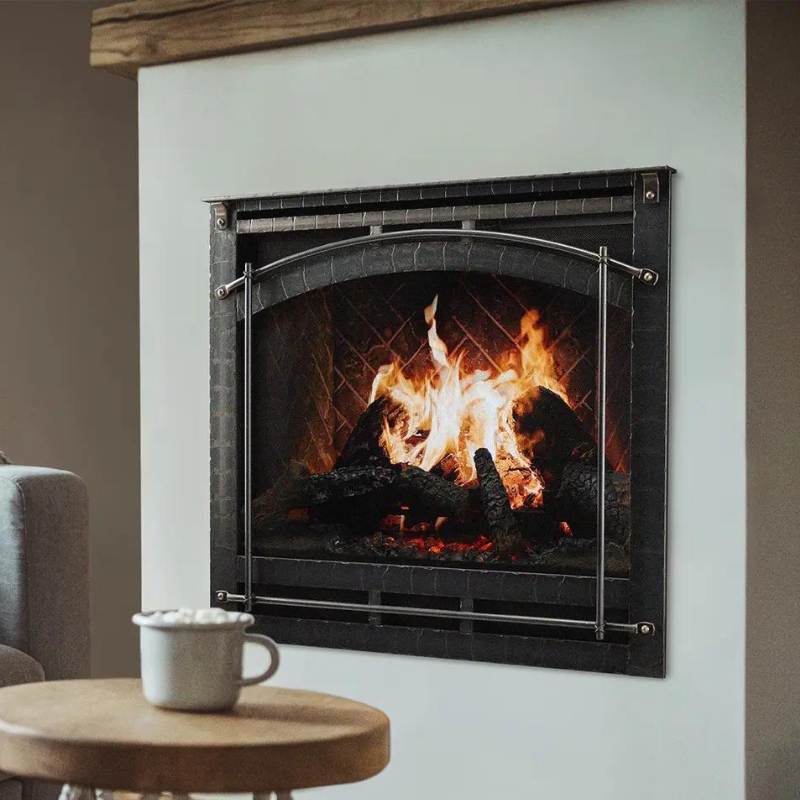 SimpliFire Inception 36 inch traditional electric fireplace with Chateau Forge front and herringbone brick panels