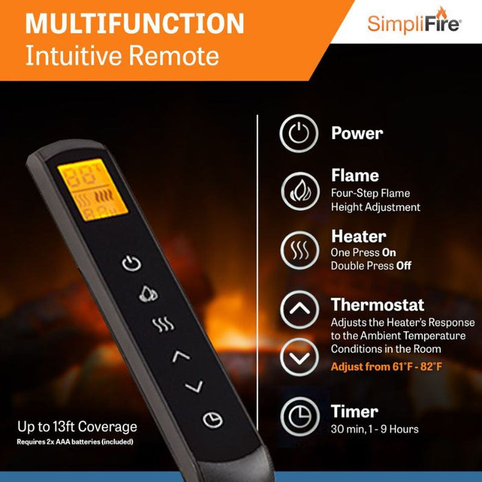 Simplifire Built-In Electric Fireplace Multifunction Intuitive Remote