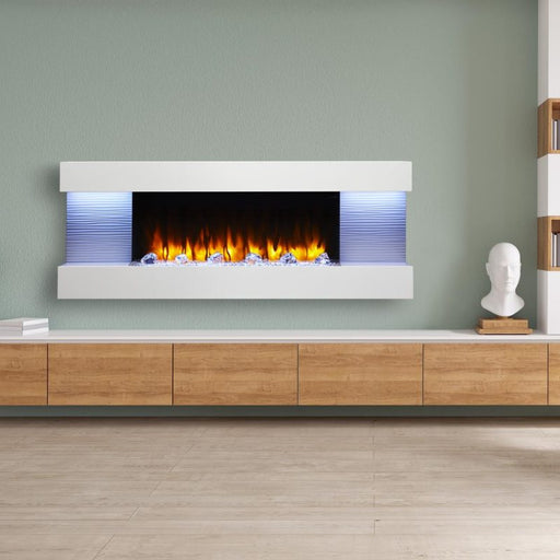 Simplifire Format 36 Wall Mount Linear Electric Fireplace plus Ice Media Chunks and Yellow Flame Installed at the Living room