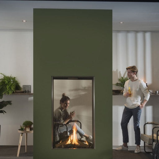 Sky Medium ST Outdoor installed at the covered hangout area with Double Burner with True-to-Nature Darker Wood Logs