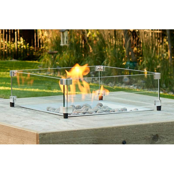 Square Glass Wind Guard In Used with Tumbled Lava Rock plus Fire Burner On