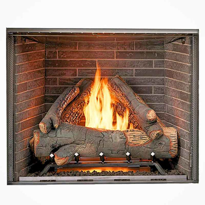 Standard Definition Log Set shows on Majestic Courtyard Fireplace 