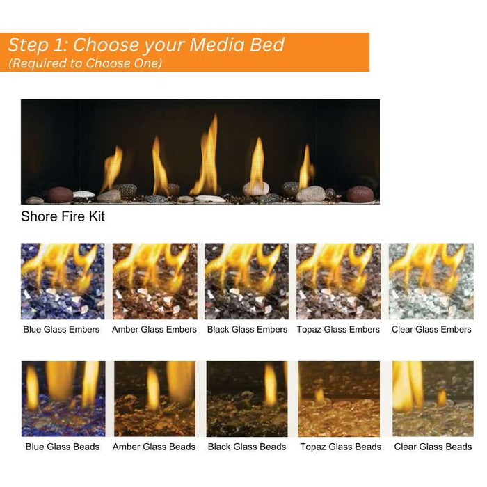 Step 1: Choose your Media Bed for Napoleon Luxuria Series Linear Direct Vent Gas Fireplace Shore Fire Kit, Glass Embers & Glass Beads
