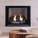 Superior Granite Ridge vent free gas log set burning in a white brick fireplace