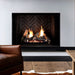 Superior Silverstone Timber vent free gas log set burning in a modern fireplace with a black herringbone brick interior