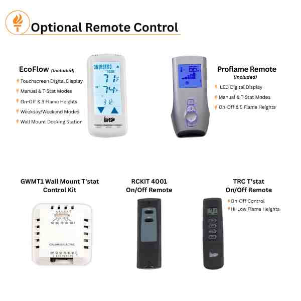 Superior Triple-Flame log set remote control and wall switch options