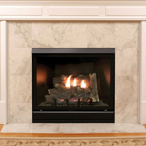 Tahoe Deluxe Clean-Face Direct-Vent Fireplace (DVCD32FP) with Aged Brick Liner,  Custom Mantel with Tile Surround Scaled