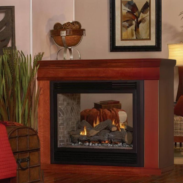 Tahoe Premium 36" See-Through Direct-Vent Fireplace with Large Tempered Glass View Windows, and Banded Brick Liner Placed in a Reading Corner