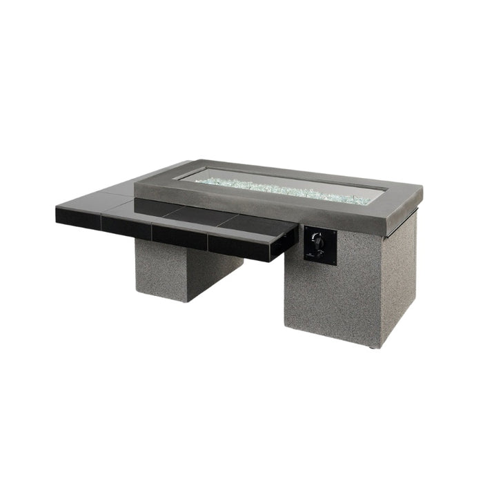 The Outdoor Greatroom Black Uptown Linear Gas Fire Pit Table with Clear Tempered Fire Glass Gems