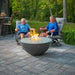 The Outdoor Greatroom Midnight Mist Cove Edge Round Gas Fire Pit Bowl place at Frontyard with Family with Clear Tempered Fire Glass Gems plus Fire Burner On