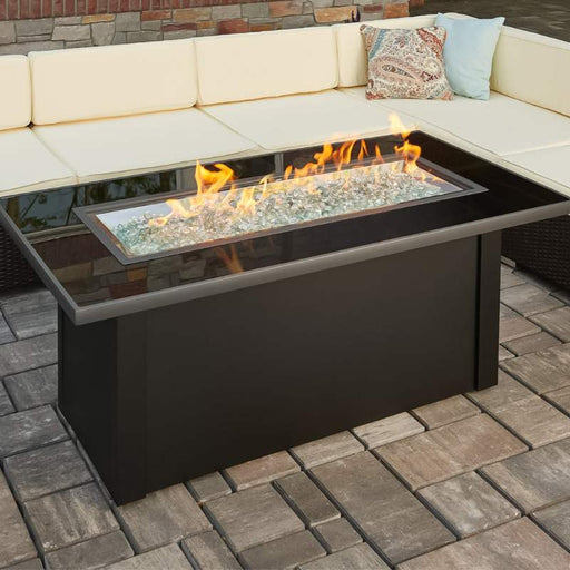 The Outdoor Greatroom Monte Carlo Linear Gas Fire Pit Table Installed at the Terrace with Clear Tempered Fire Glass Gems plus Fire Burner On V2