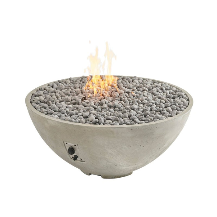 The Outdoor Greatroom Natural Grey Cove Edge Round Gas Fire Pit Bowl with Tumbled Lava Rock plus Fire Burner On