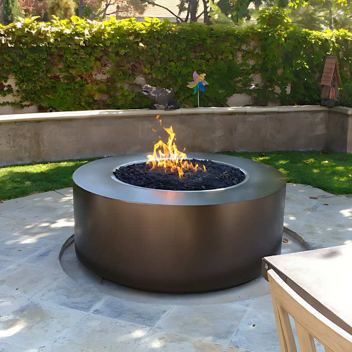 Upland Fire Pit Black Powder Coated Metal Installed at the Garden with Lava Rock plus Fire Burner On Scaled