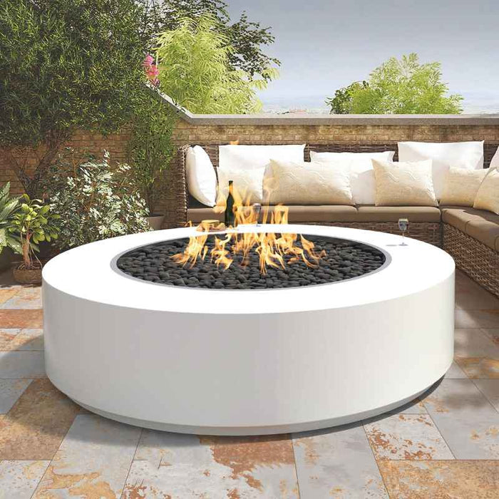 Upland Fire Pit White Powder Coated Metal Installed at the Balcony with Lava Rock plus Bullet Burner On