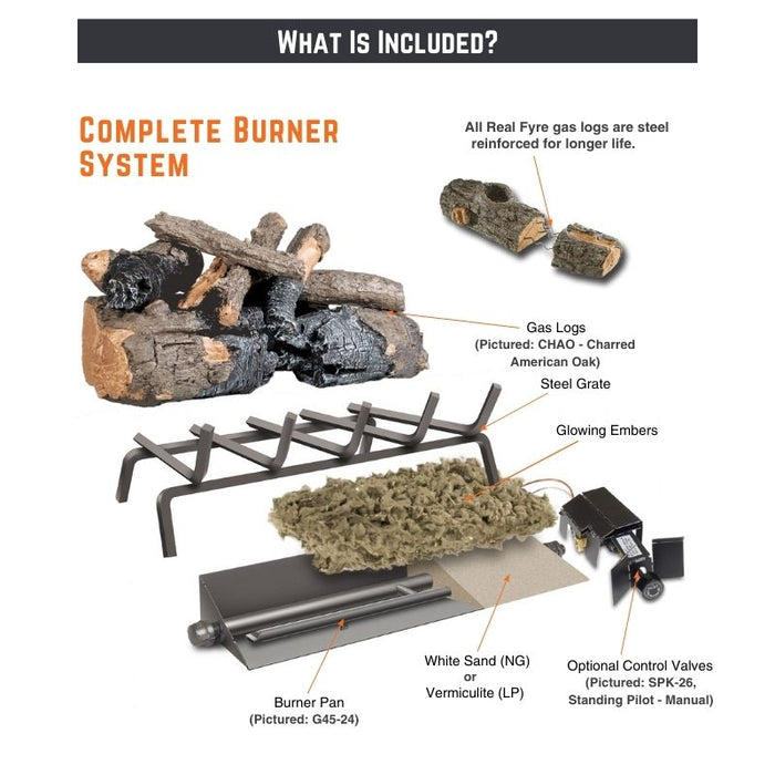 RH Peterson Real Fyre Rugged Split Oak Designer Vented Gas Log Set