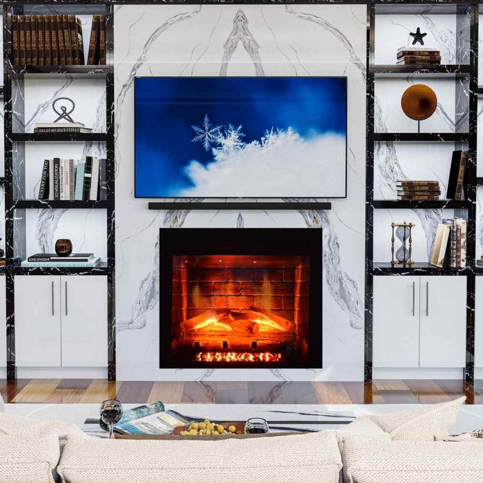 Amantii Fire & Ice Classic 26" Electric Fireplace installed in a customize wall in living room area.