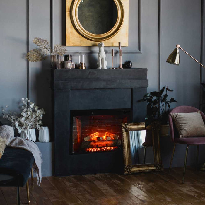 Amantii Fire & Ice Classic 30" Electric Fireplace installed in a customized wall in the hearthside nook.