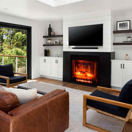 Amantii Fire & Ice Classic 33" Electric Fireplace installed near the window in the living room