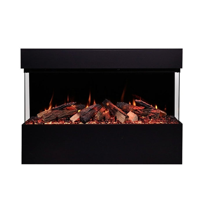 Amantii Fire & Ice Lumaforest 48" 3-Sided Built-In Electric Fireplace LF48-BLK-PDS Vibrant Orange Flame & Orange Ember Bed with Mirrored Back Panel Pedestal Display