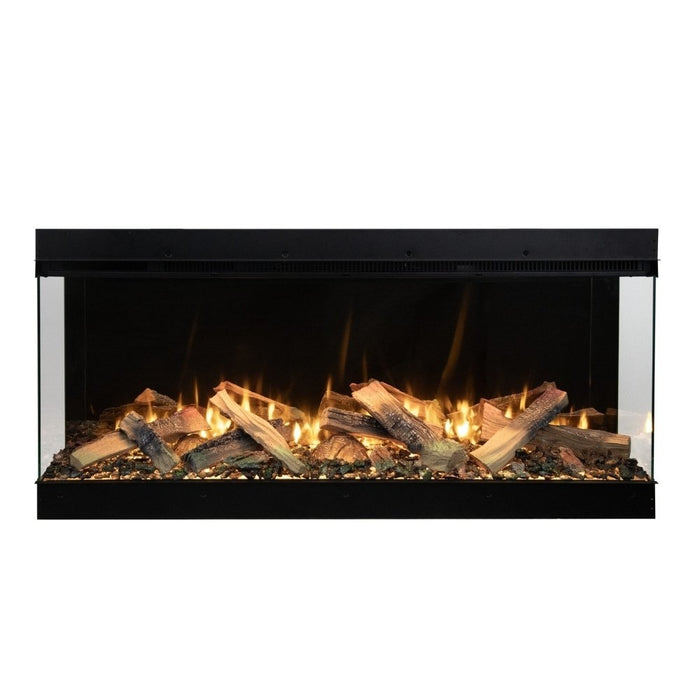 Amantii Fire & Ice Lumaforest 63" 3-Sided Built-In Electric Fireplace LF63-BLK-PDS Canopy & Tray LED Lighting On Vibrant Yellow Flame Plus Glowing Logs & Yellow Ember Bed with Mirrored Back Panel
