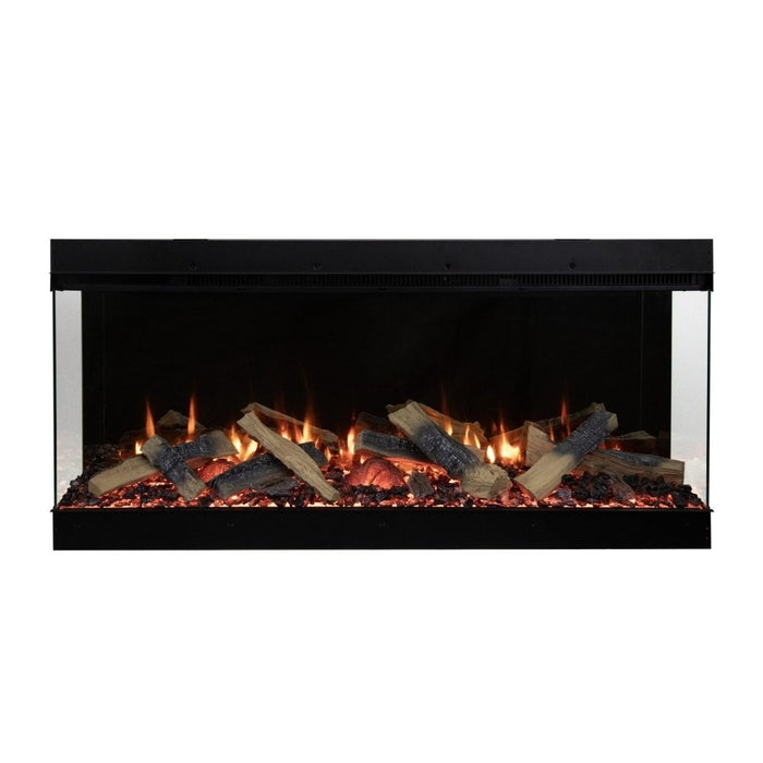 Amantii Fire & Ice Lumaforest 63" 3-Sided Built-In Electric Fireplace LF63-BLK-PDS Vibrant Yellow Flame & Red Ember Bed with Mirrored Back Panel