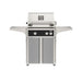 American Outdoor Grill 24" L-Series Portable Gas Grill with black accent panel and gray accent panel cart base, large analog thermometer and push-button electronic ignition with backlit comfort-touch control knobs.