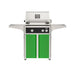 American Outdoor Grill 24" L-Series Portable Gas Grill with black accent panel and green accent panel cart base, large analog thermometer and push-button electronic ignition with backlit comfort-touch control knobs.