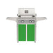 American Outdoor Grill 24" L-Series Portable Gas Grill with gray accent panel and green accent panel cart base, large analog thermometer and push-button electronic ignition with backlit comfort-touch control knobs.