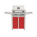 American Outdoor Grill 24" L-Series Portable Gas Grill with gray accent panel and red accent panel cart base, large analog thermometer and push-button electronic ignition with backlit comfort-touch control knobs.