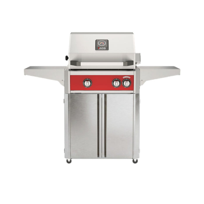 American Outdoor Grill 24" L-Series Portable Gas Grill in red accent panel and cart base.
