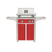 American Outdoor Grill 24" L-Series Portable Gas Grill with red accent panel and red accent panel cart base, large analog thermometer and push-button electronic ignition with backlit comfort-touch control knobs.