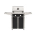 American Outdoor Grill 24" T-Series Portable Gas Grill with black accent panel and black accent panel cart base, large analog thermometer and push-button electronic ignition with backlit comfort-touch control knobs.
