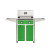 American Outdoor Grill 24" T-Series Portable Gas Grill with green accent panel and green accent panel cart base, large analog thermometer and push-button electronic ignition with backlit comfort-touch control knobs.
