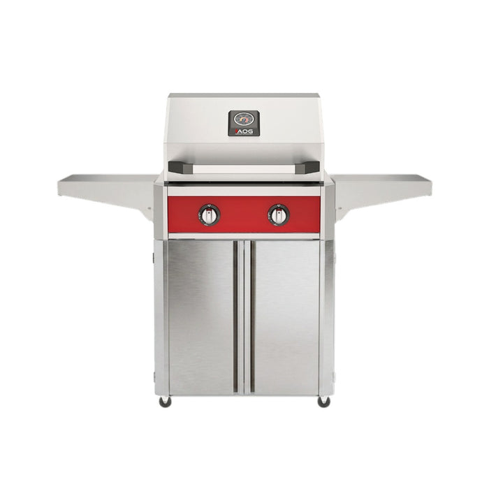 American Outdoor Grill 24" T-Series Portable Gas Grill in red accent panel and cart base.
