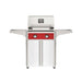 American Outdoor Grill 24" T-Series Portable Gas Grill with red accent panel and white accent panel cart base, large analog thermometer and push-button electronic ignition with backlit comfort-touch control knobs.
