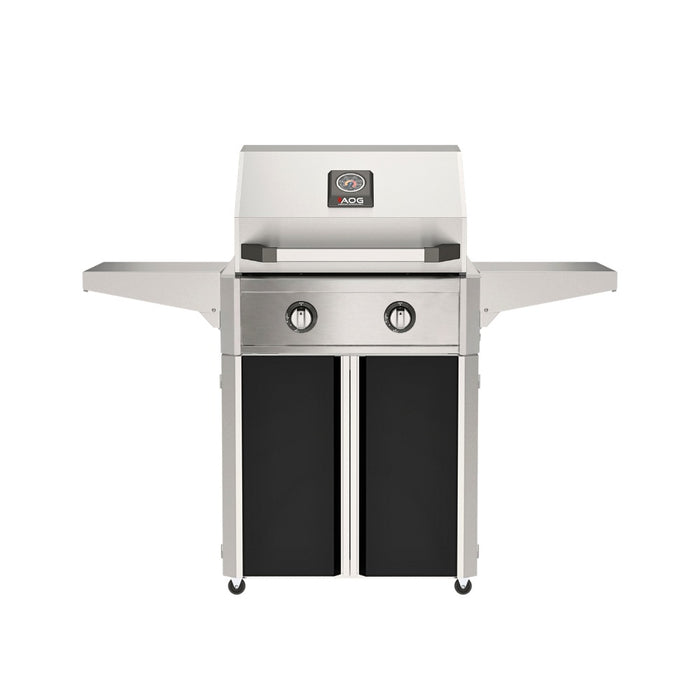 American Outdoor Grill 24" T-Series Portable Gas Grill with black cart accent panel.
