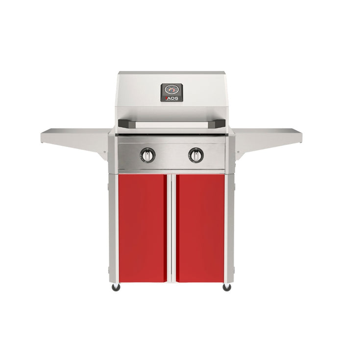 American Outdoor Grill 24" T-Series Portable Gas Grill with red cart accent panel.
